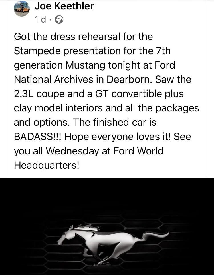 S650 Mustang S650 Mustang reveal will show: 2.3L coupe, GT convertible, clay model interiors + all packages and options! CD83E2DA-BF47-449E-92F5-33CF3F65FFA6