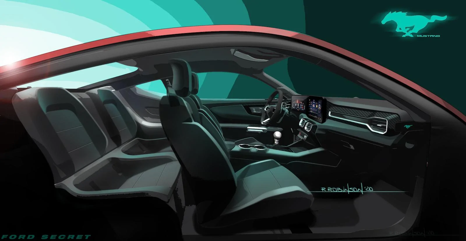 S650 Mustang S650 Mustang Design Sketches, Proposals, Modeling (Exterior + Interior) total side view new shifter