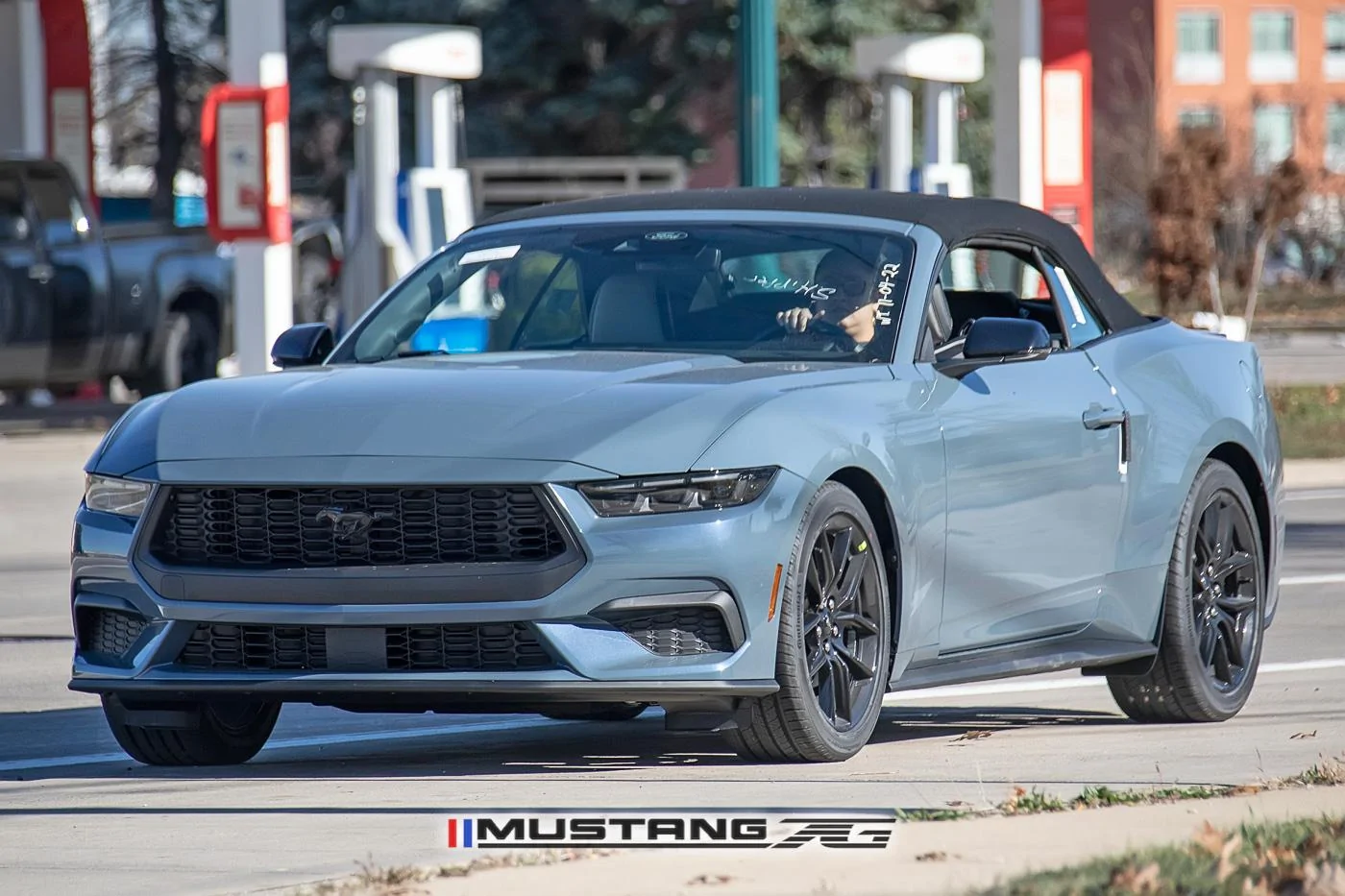 2024 Mustang EcoBoost Convertible Spied in Vapor Blue w/Blue