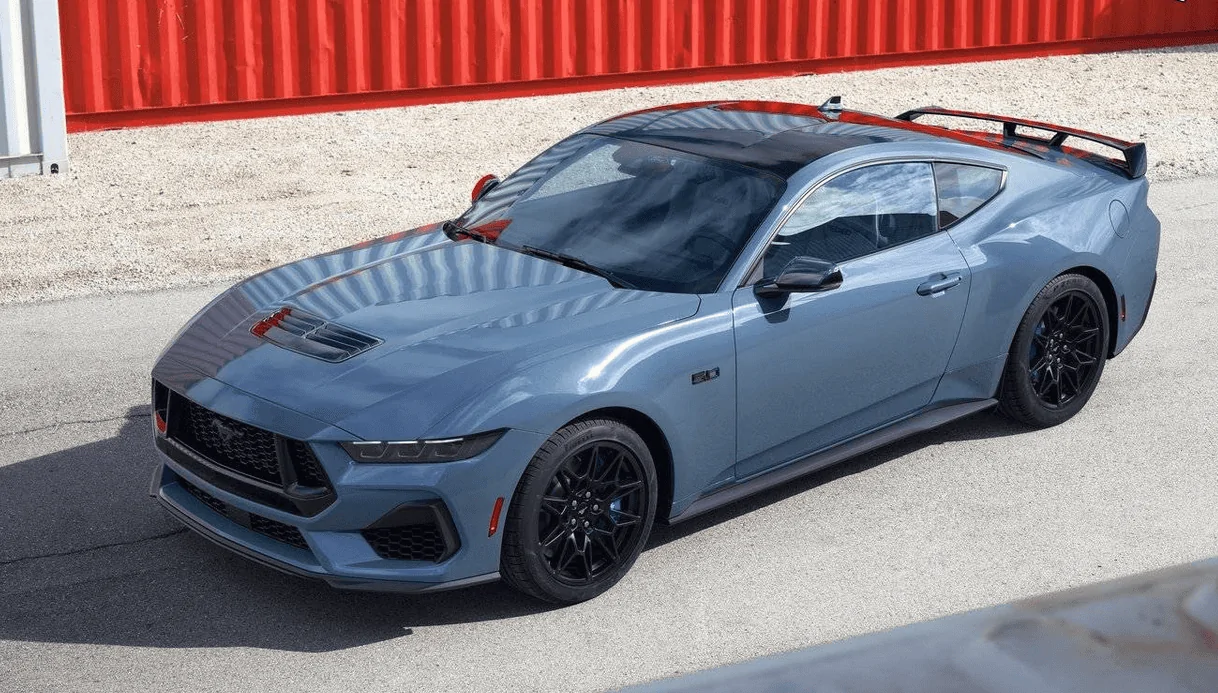 S650 Mustang Shadow Black Dark Horse and Grabber Blue Mustang GT S650 spotted at Flat Rock Assembly Plant 1668432580016