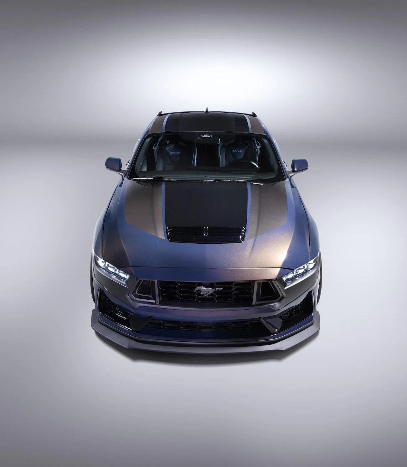 S650 Mustang New 2024 Mustang Dark Horse details: color-shifting Blue Ember paint, stripe options, interior look HERO 3 FINAL
