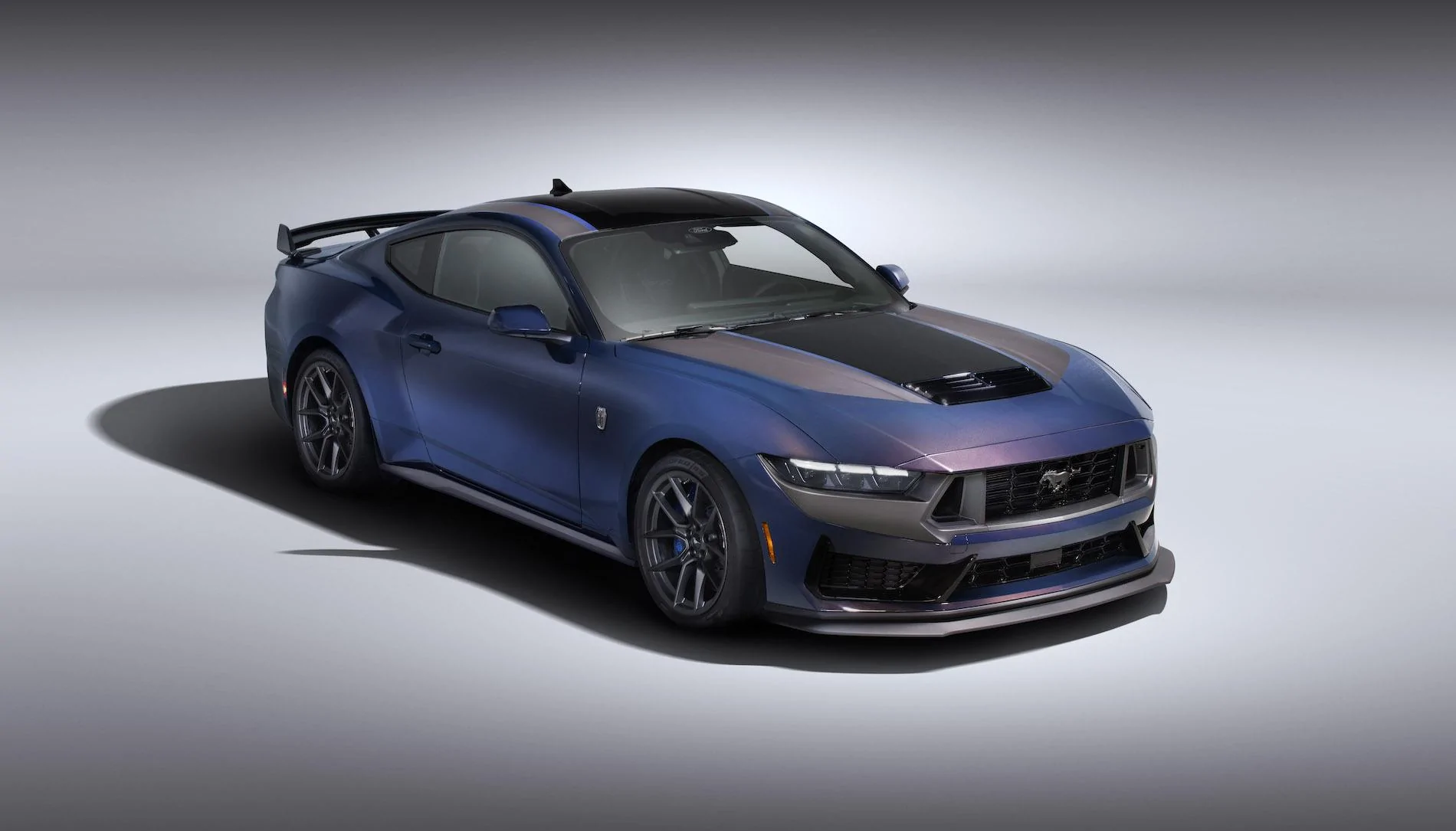 S650 Mustang New 2024 Mustang Dark Horse details: color-shifting Blue Ember paint, stripe options, interior look HERO 10 FINAL