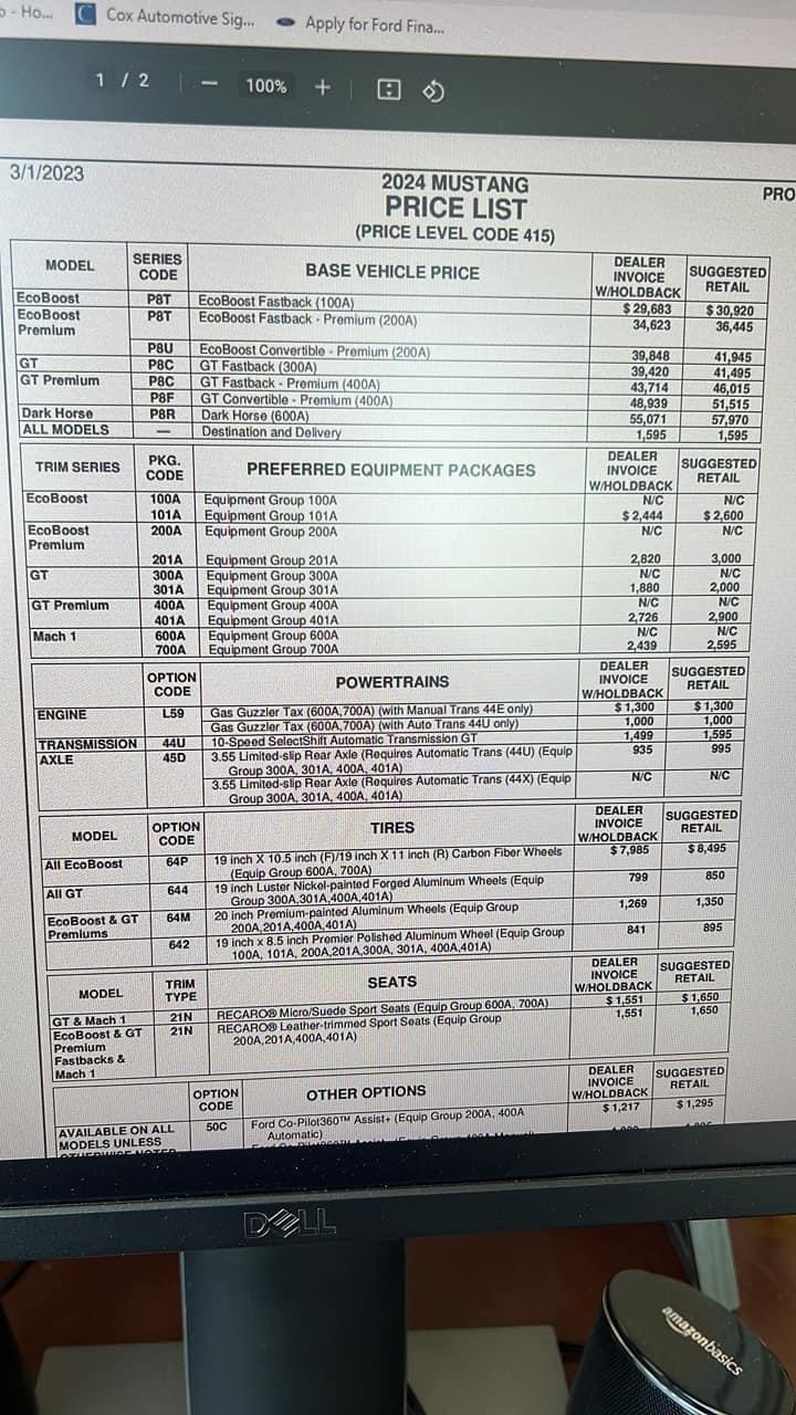 S650 Mustang Confirmed: 2024 Mustang Order Banks + Build & Price Open 3/27, OKTB Expected Early Summer Price List 1