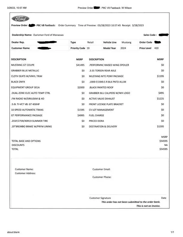 S650 Mustang Ourisman Manassas, VA details order 2