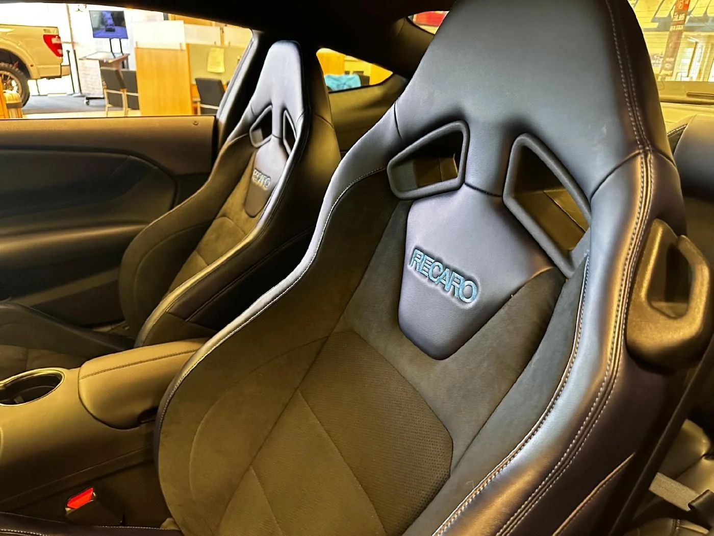 S650 Mustang 2024 Dark Horse on display at dealer "For Sale" (Blue Ember) 32180516976x1400