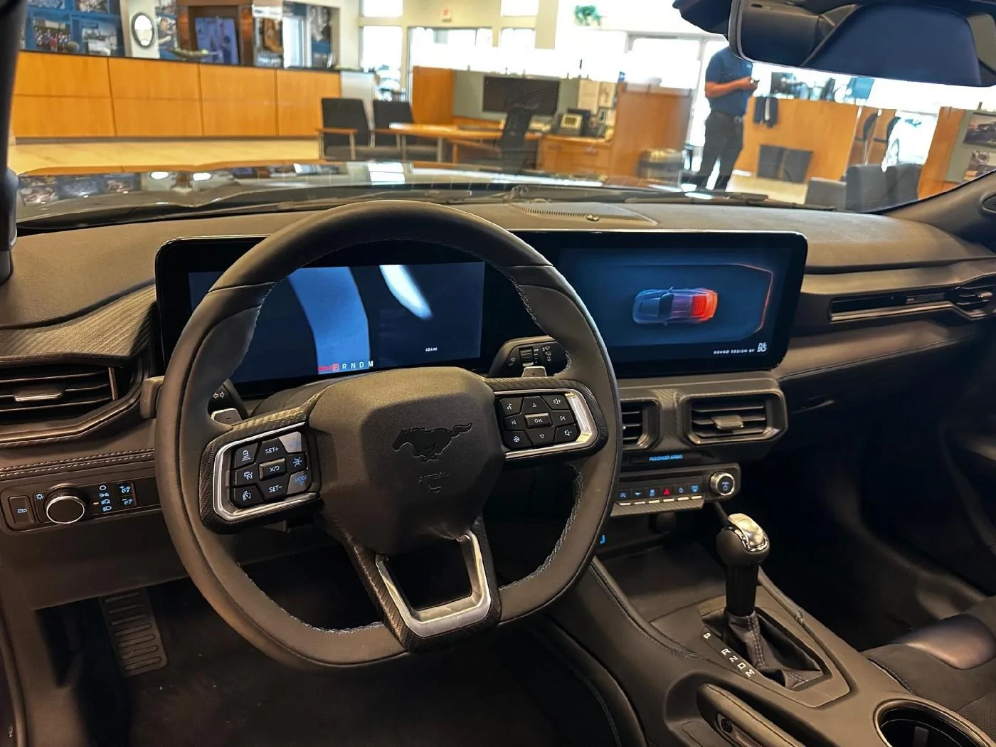 S650 Mustang 2024 Dark Horse on display at dealer "For Sale" (Blue Ember) 32180516981x1400