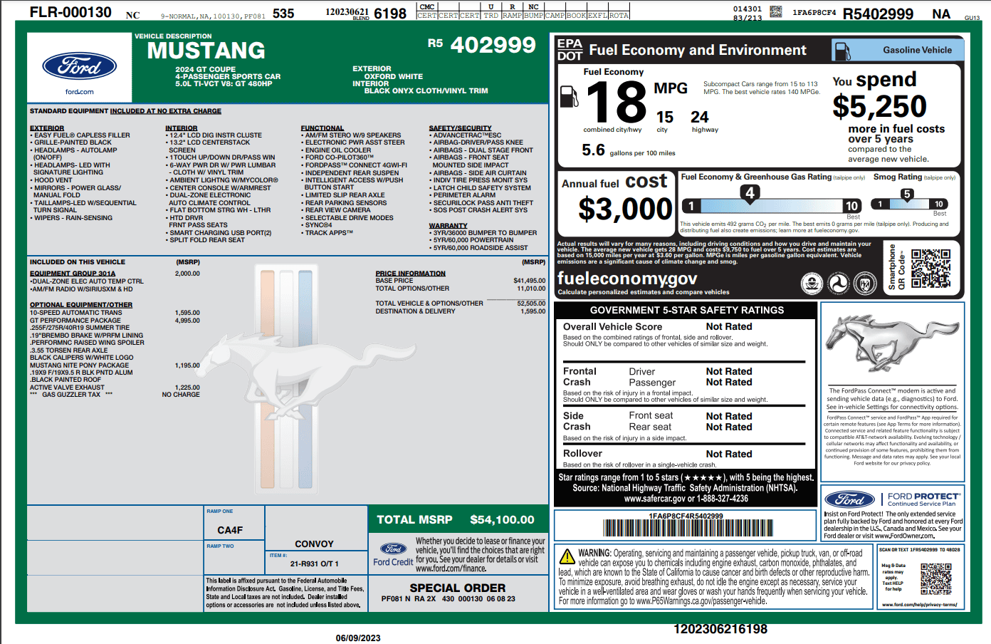 S650 Mustang Share your window sticker Window Sticker 24 Musta