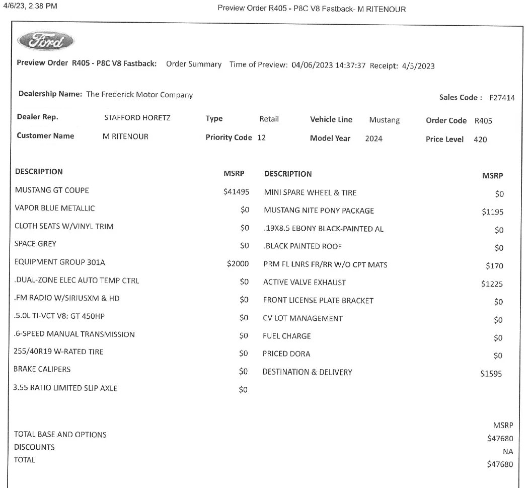 S650 Mustang 2024+ Mustang S650 Orders Tracking List & Stats [Enter Yours!] Mustang Build Sheet