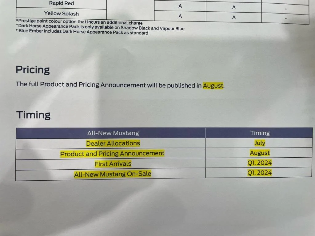 S650 Mustang 2024 Mustang Australia (AU) Pricing and Timing Schedule 1689037955994