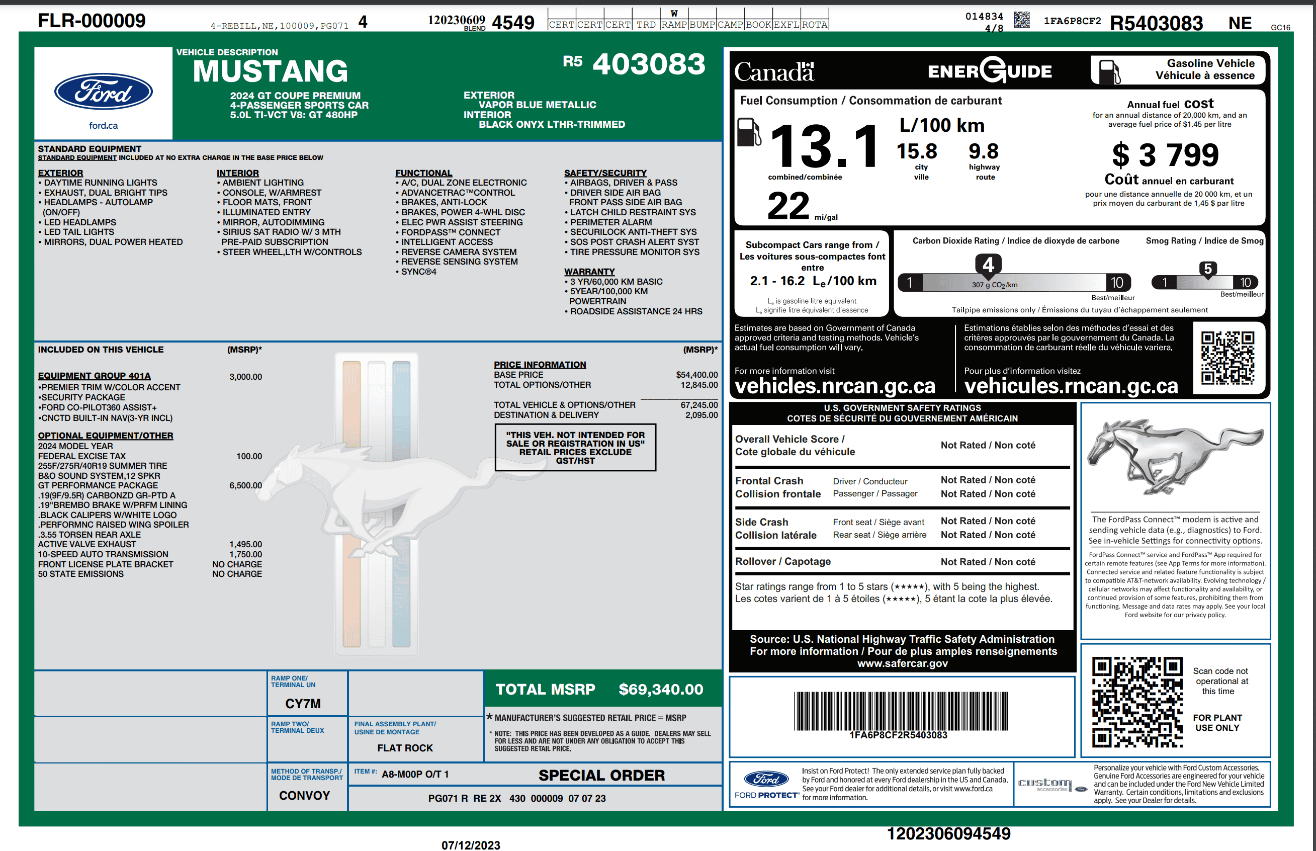 S650 Mustang Window Sticker Breakdown Screenshot 2023-07-12 172735