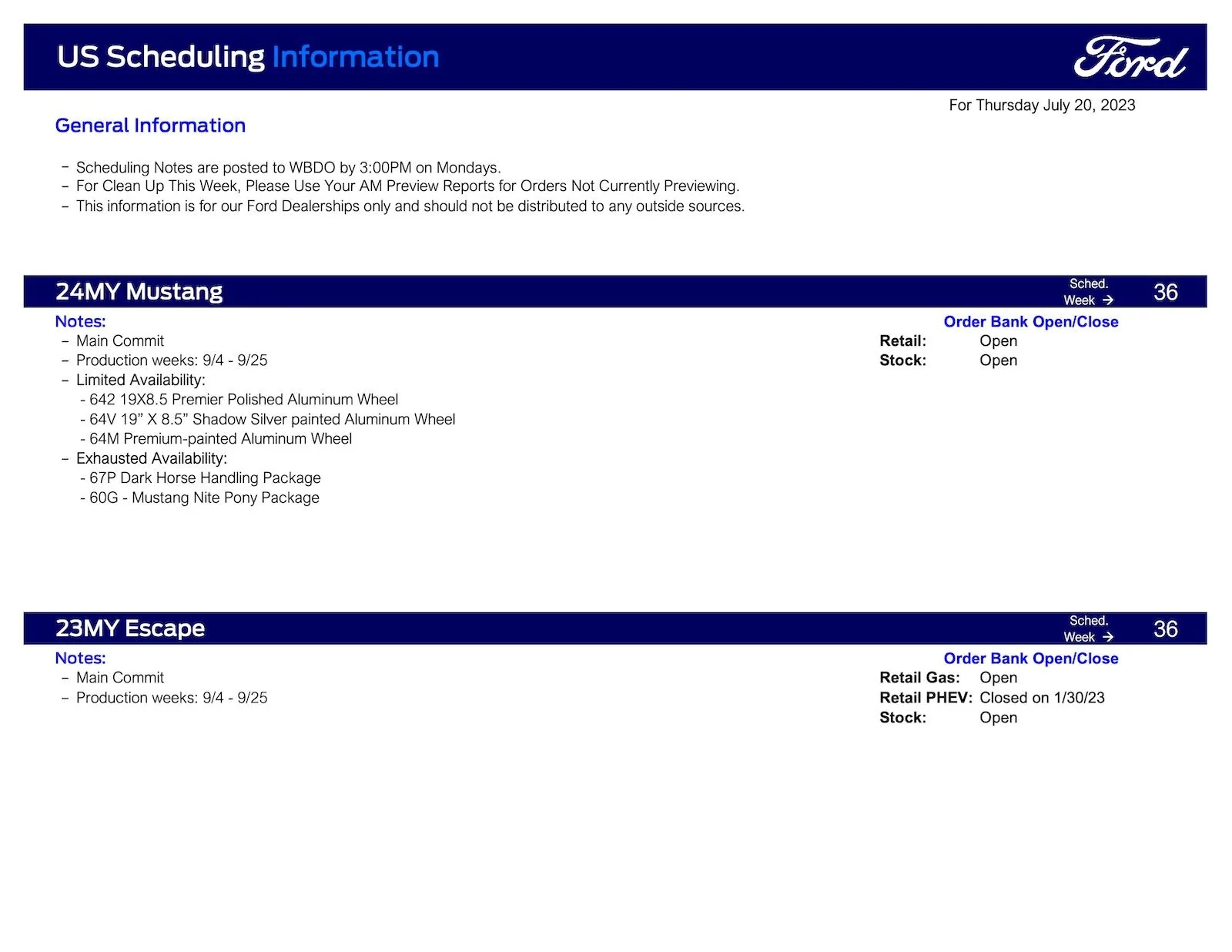 S650 Mustang Mustang Scheduling This Week (7/20/23) for Production Weeks 9/4-9/25 Ford Scheduling Information - 7.17.23-1