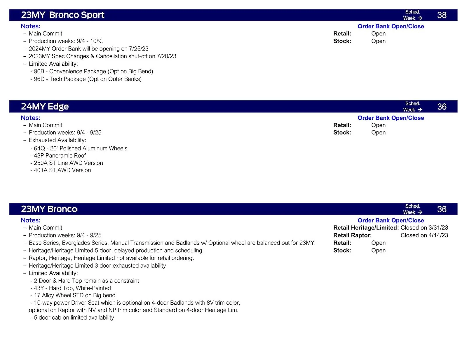 S650 Mustang Mustang Scheduling This Week (7/20/23) for Production Weeks 9/4-9/25 Ford Scheduling Information - 7.17.23-2