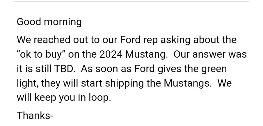 S650 Mustang First 2024 Mustang orders being shipped to dealers now! Screenshot_20230720_152051_Email