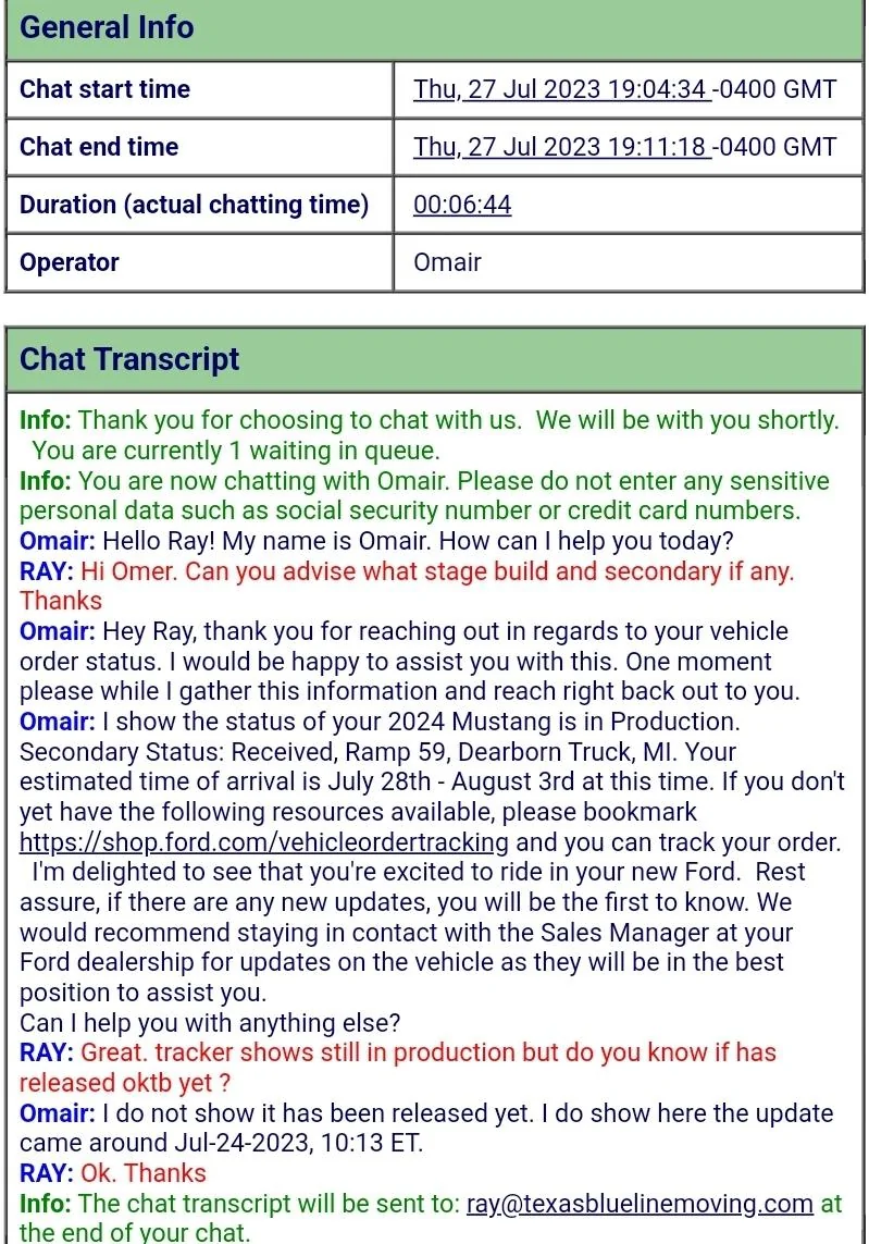 S650 Mustang Produced! Delivery Aug. 1-7 will it sit or ship? Screenshot_20230727_151404_Email