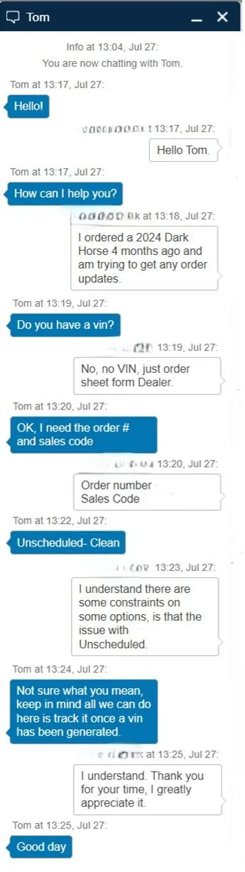 S650 Mustang Latest update on Dark Horse order. Ford Chat-27JUL23 