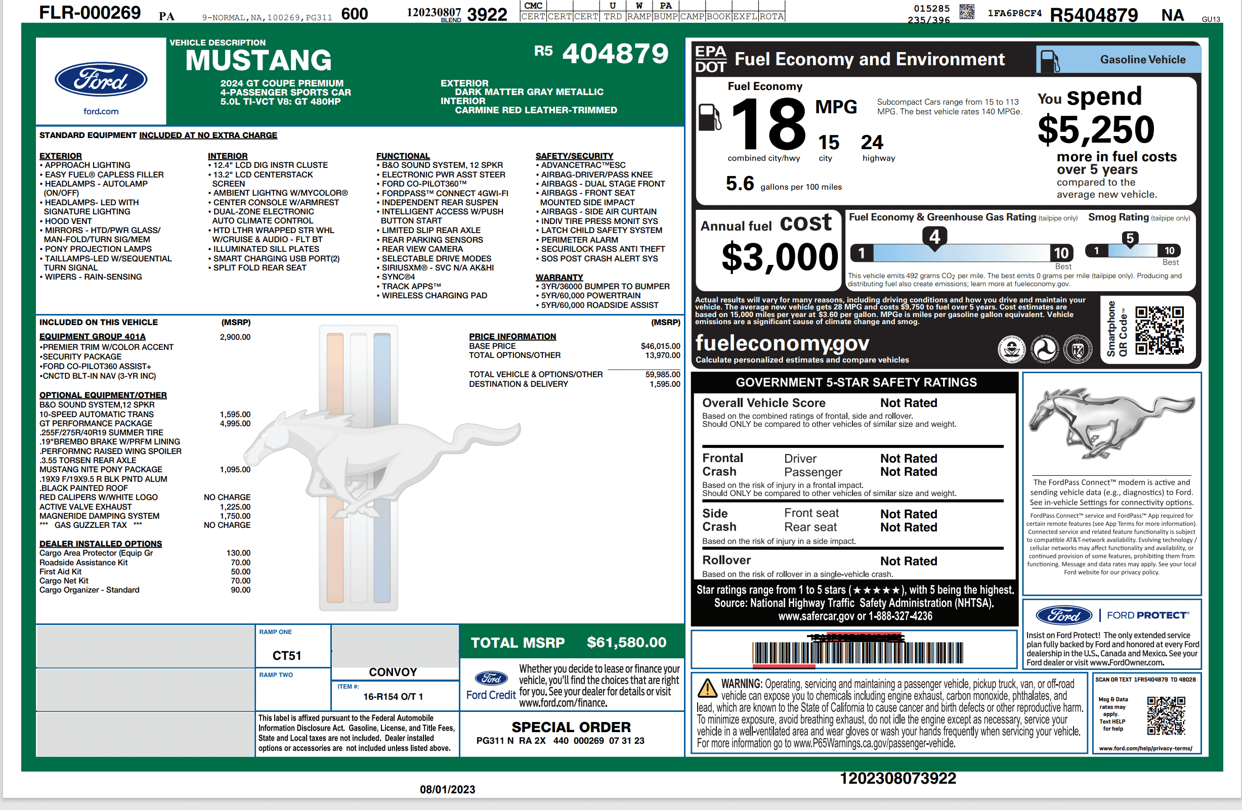 S650 Mustang WINDOW STICKERS window sticker-08012023