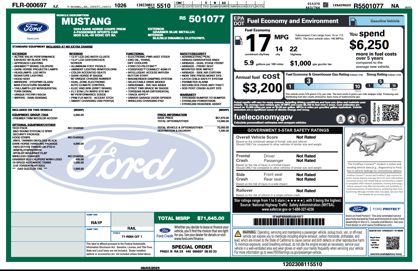 S650 Mustang WINDOW STICKERS 1691118973488