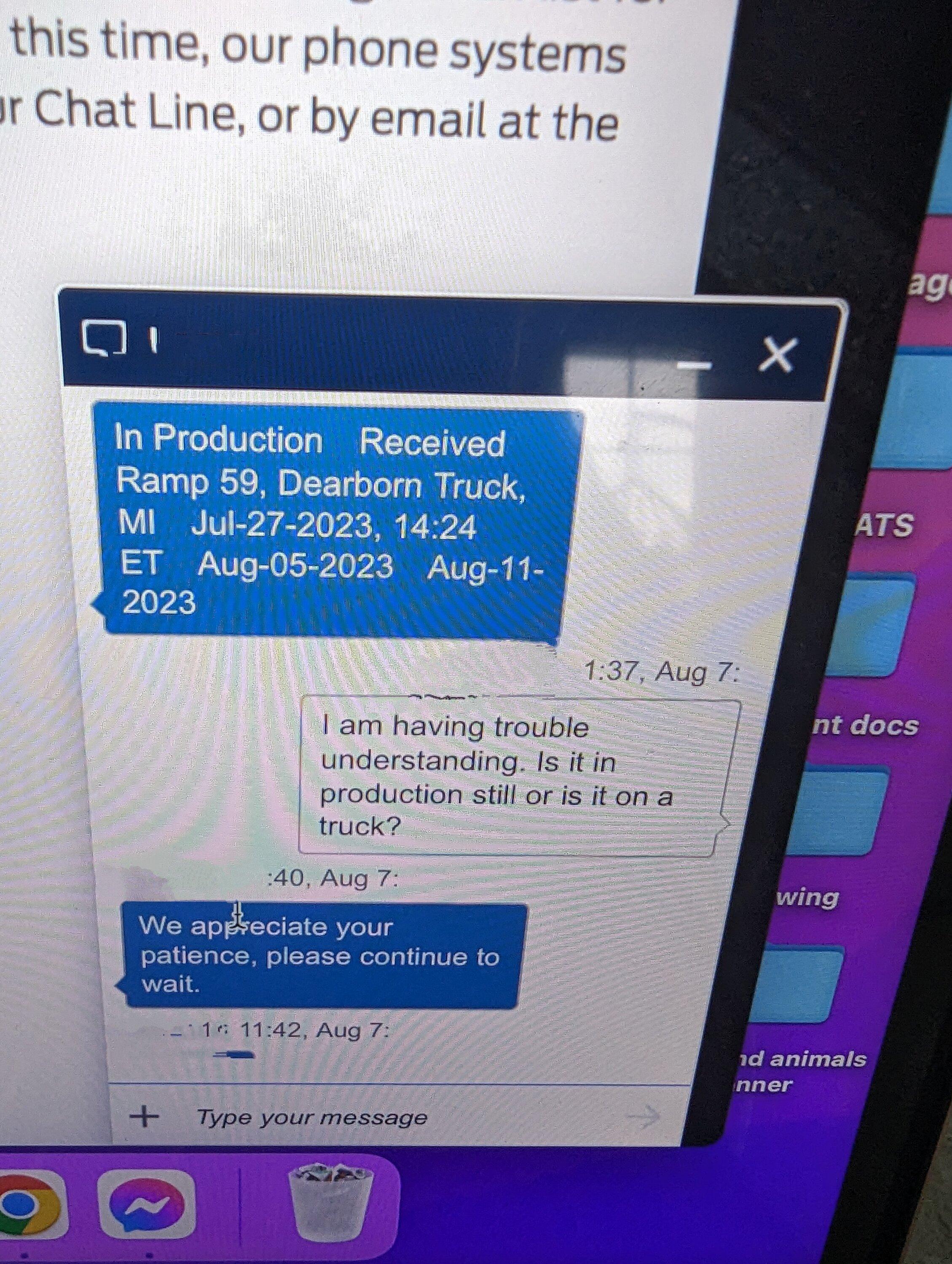 S650 Mustang Ford chat updates on ETA PXL_20230807_154402197~2