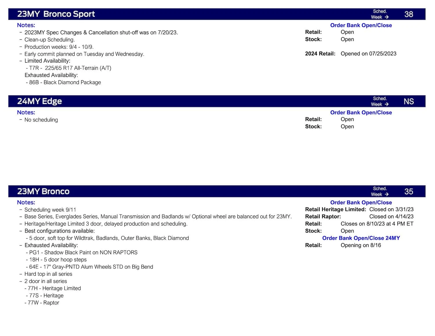 S650 Mustang No Mustang Scheduling This Week (8/10/23) Ford Scheduling Notes 8.7.23-2