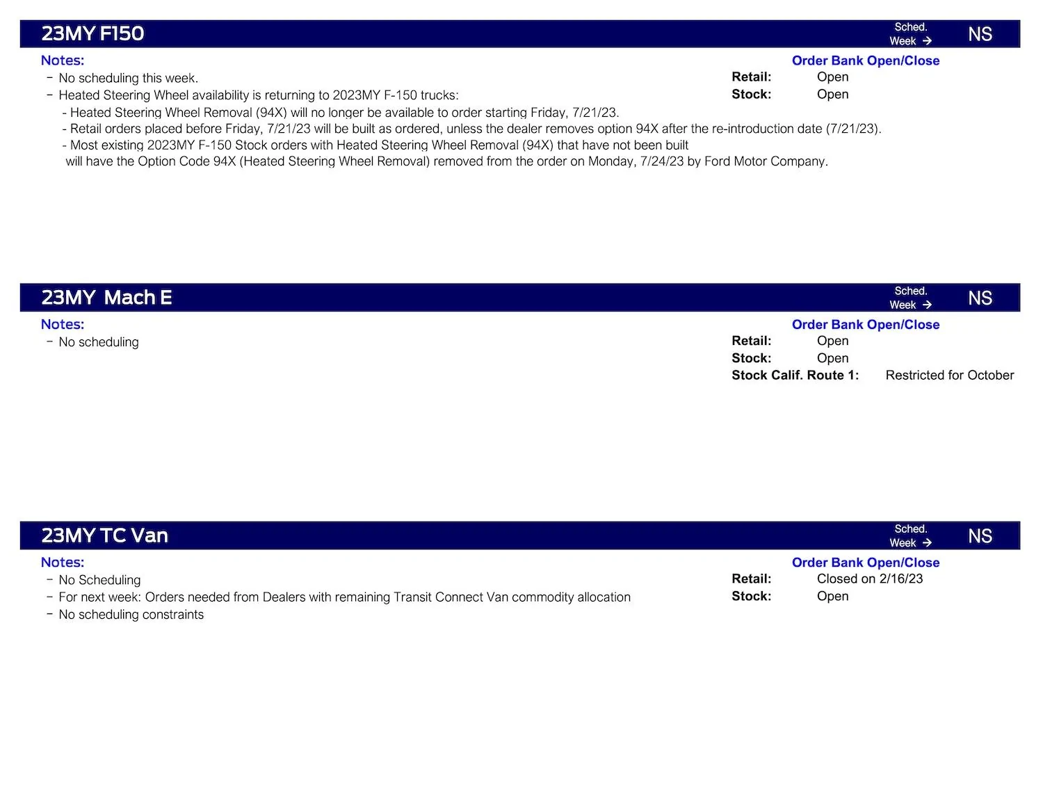 S650 Mustang No Mustang Scheduling This Week (8/10/23) Ford Scheduling Notes 8.7.23-5