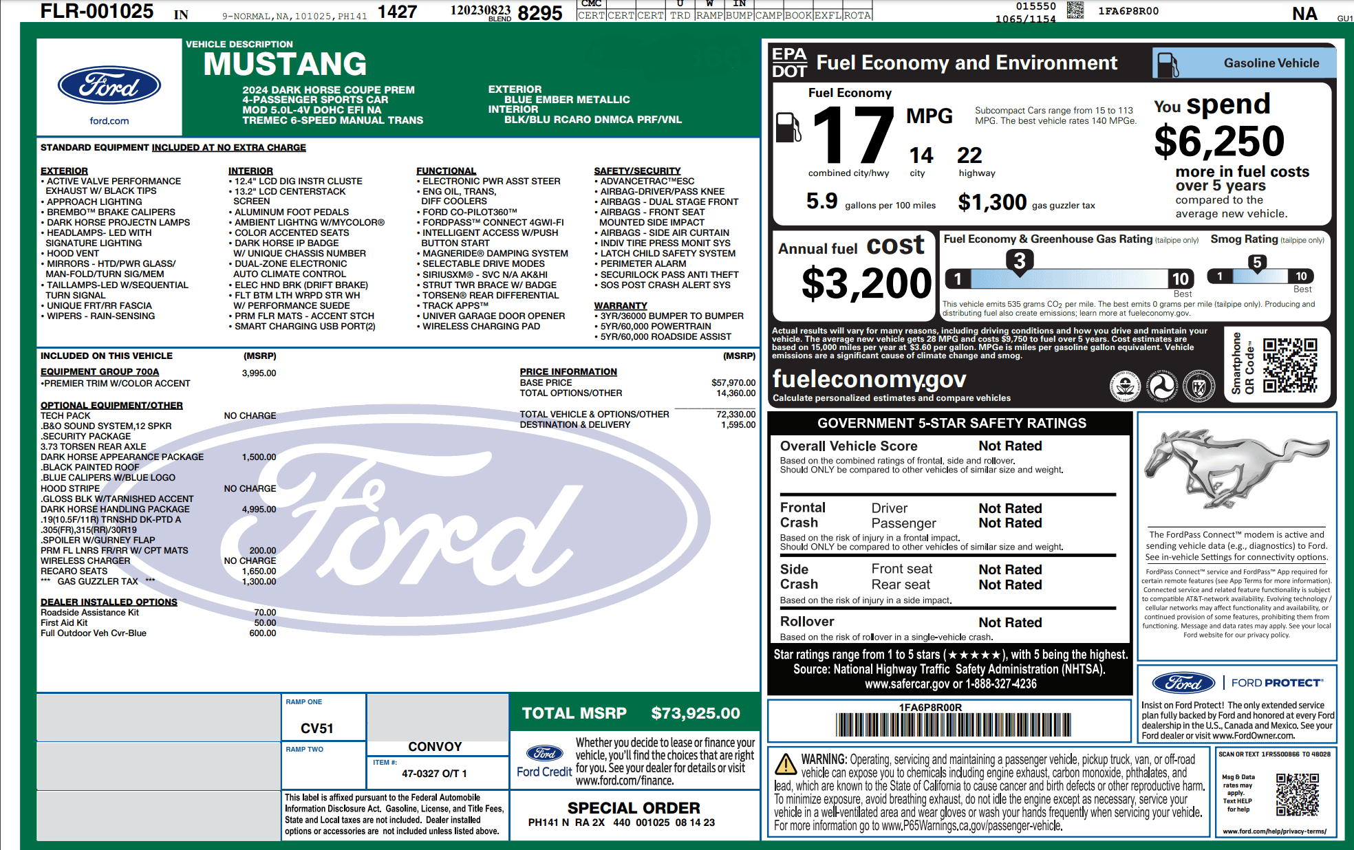 S650 Mustang WINDOW STICKERS 1692100635582