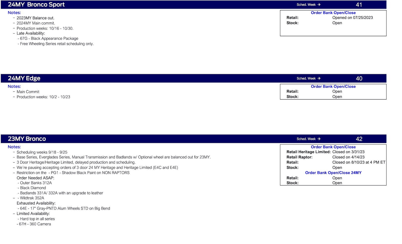 S650 Mustang Mustang Scheduling This Week (8/24/23) for Production Weeks 10/2-10/23 Ford Scheduling Notes - 8.21.23-2