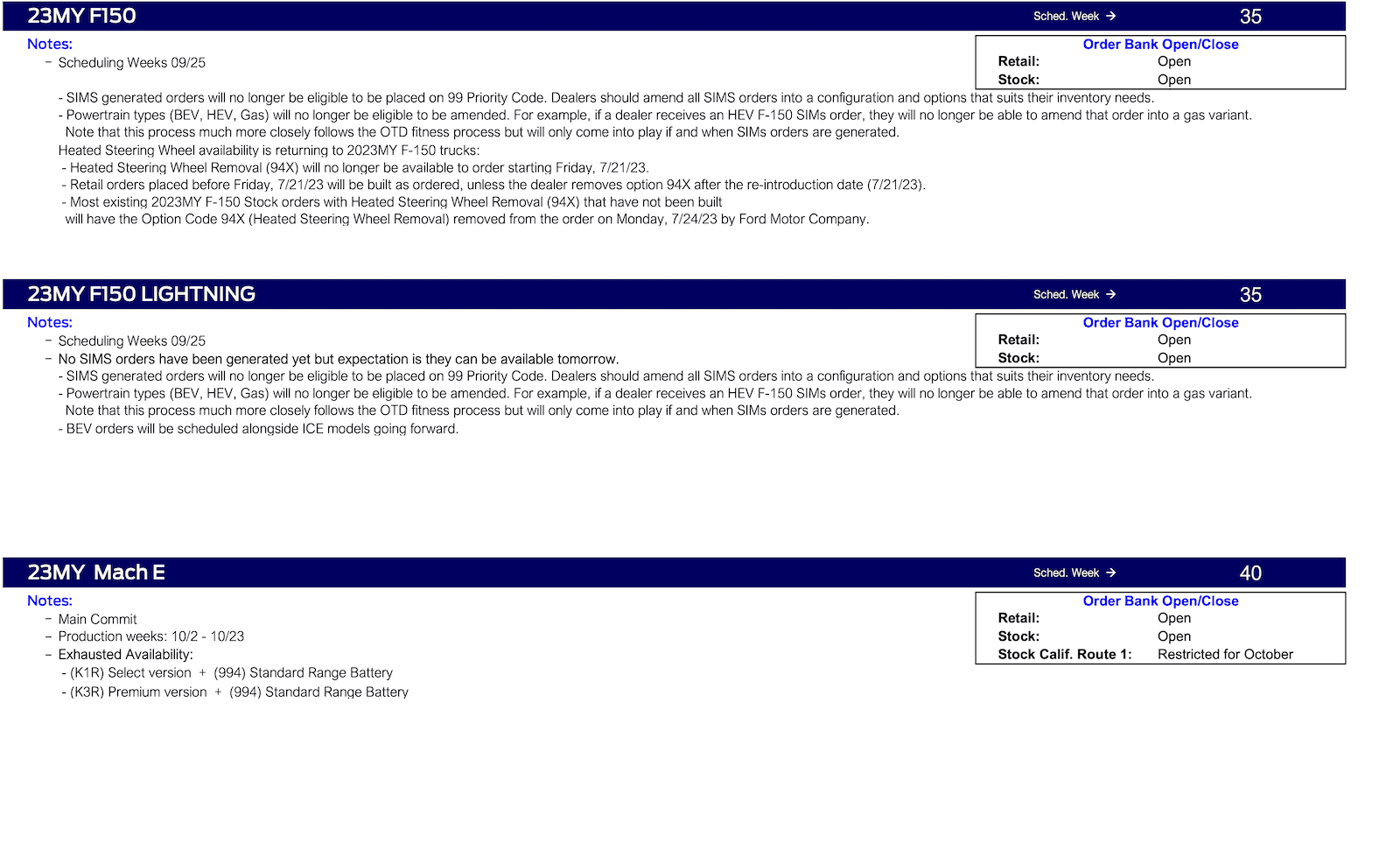 S650 Mustang Mustang Scheduling This Week (8/24/23) for Production Weeks 10/2-10/23 Ford Scheduling Notes - 8.21.23-5