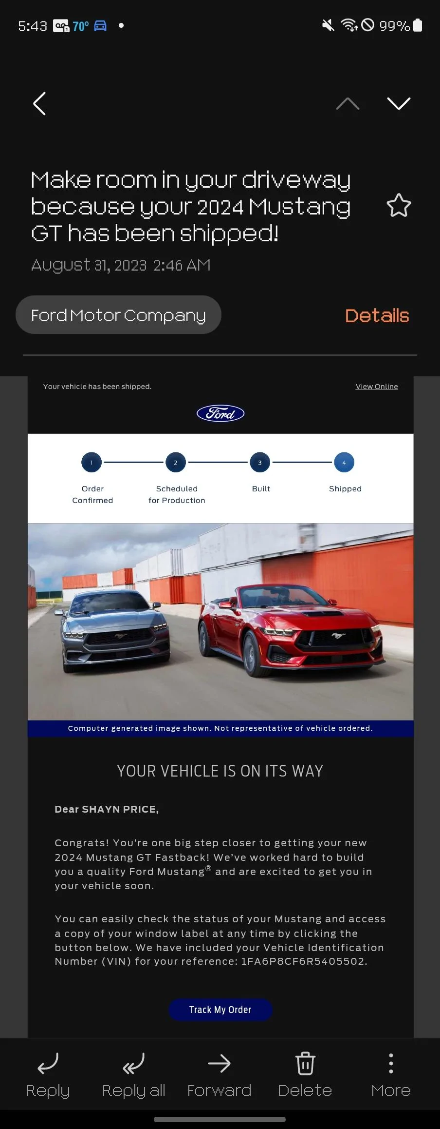 S650 Mustang BUILT & SHIPPED !! Tracker update 2023: What's your status? Screenshot_20230831_054312_Email