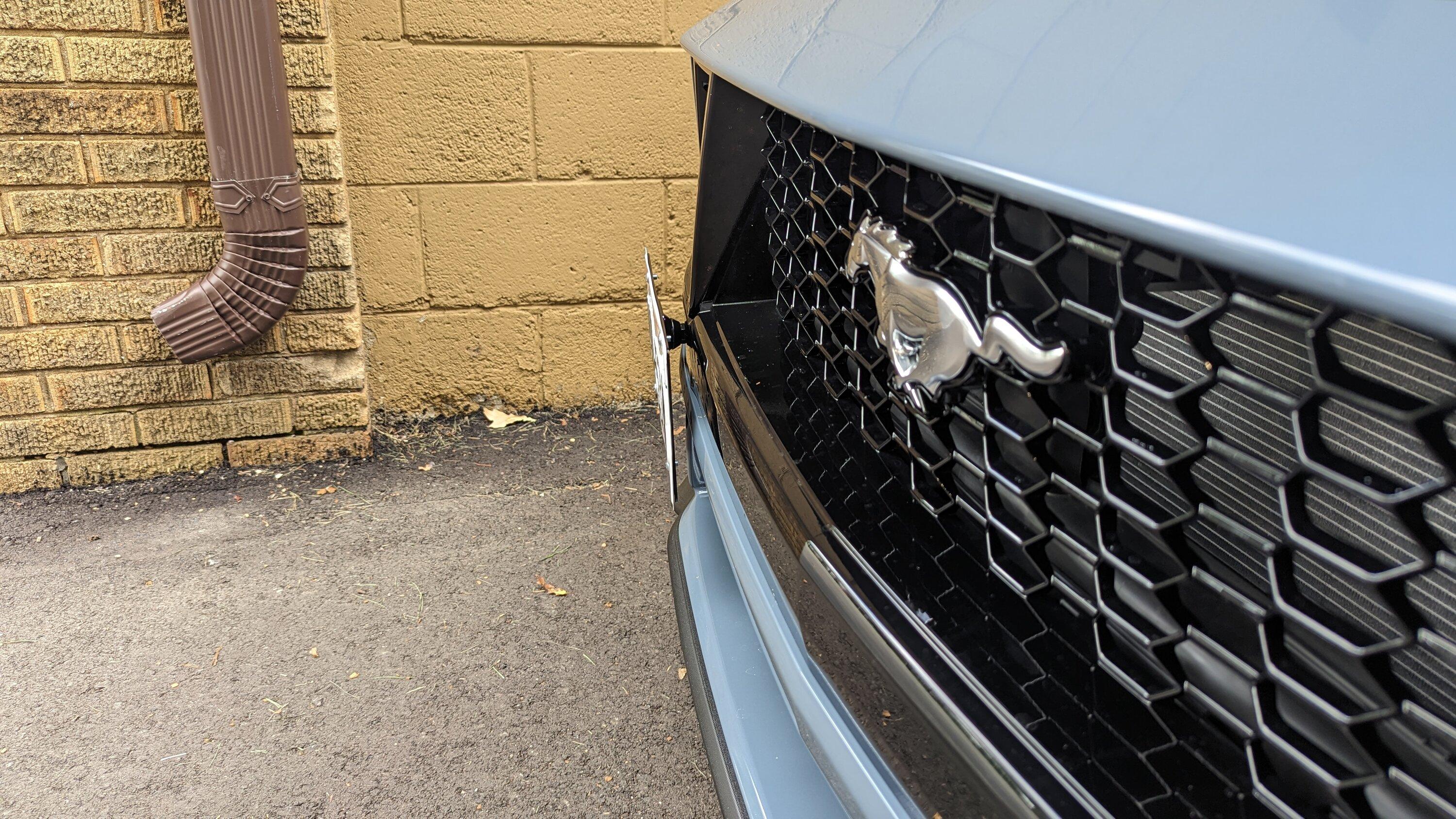 S650 Mustang Anyone have a better solution for front license plate - no drilling? PXL_20230918_174521163