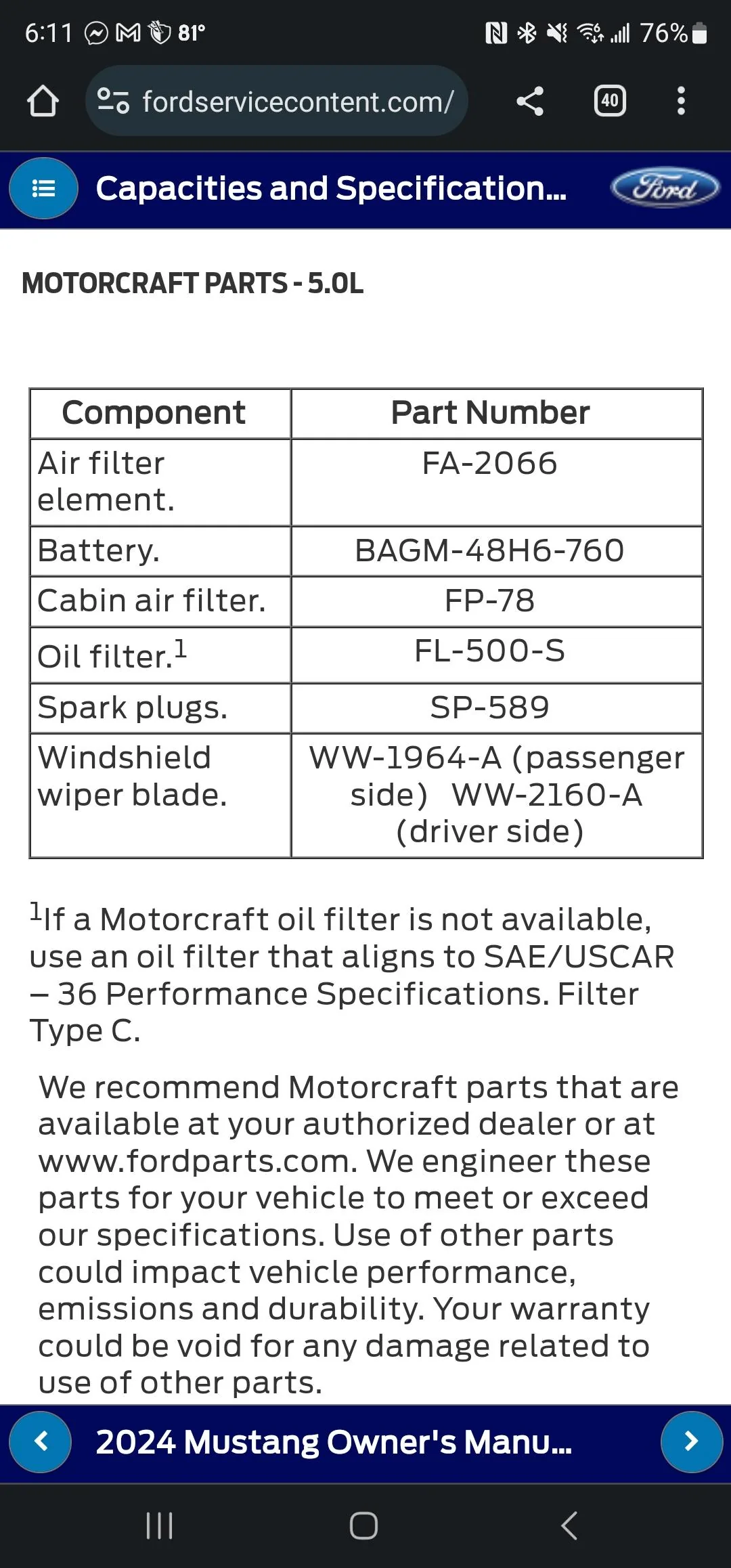 S650 Mustang GT Oil Filter part # number? Screenshot_20230921_181133_Chrom
