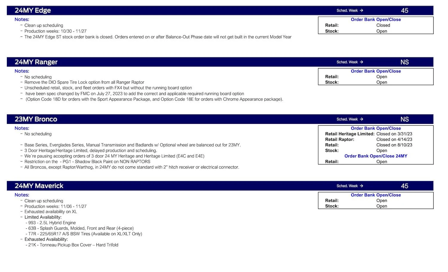 S650 Mustang No Mustang Scheduling This Week (9/28/23) Ford Scheduling Notes - 9.25.23-2
