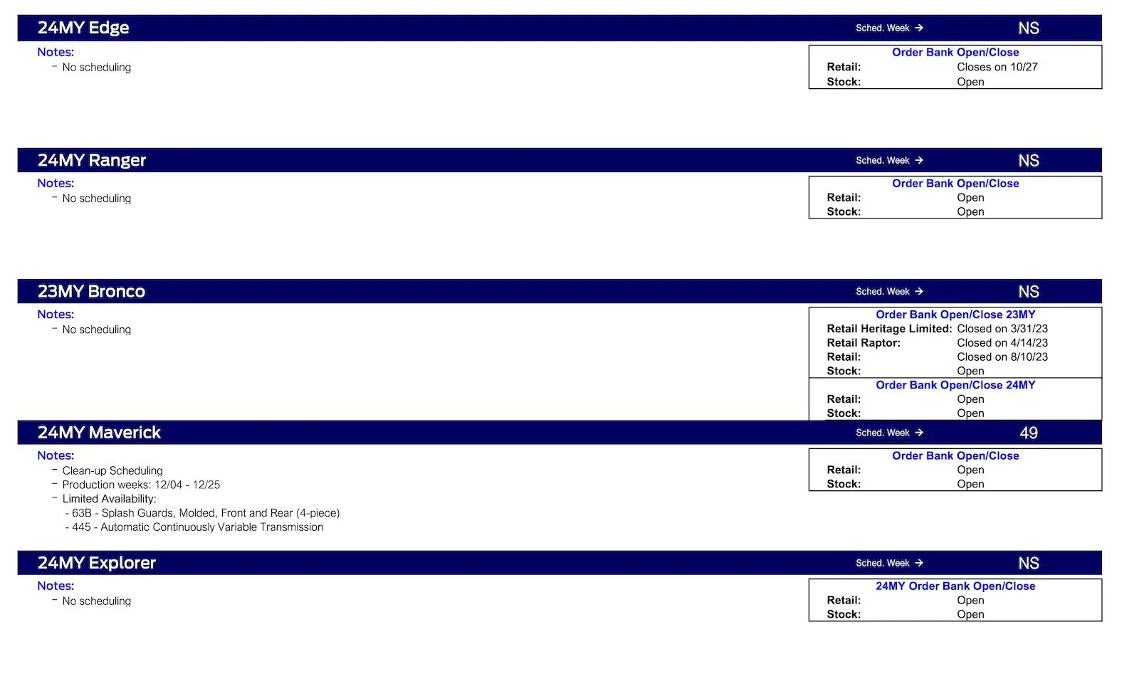 S650 Mustang 2024 Mustang Job 1 Balance Out Scheduling This Week (10/26/23) for Production Weeks 12/4 - 1/15 Ford Scheduling Notes - 10.23.23-2