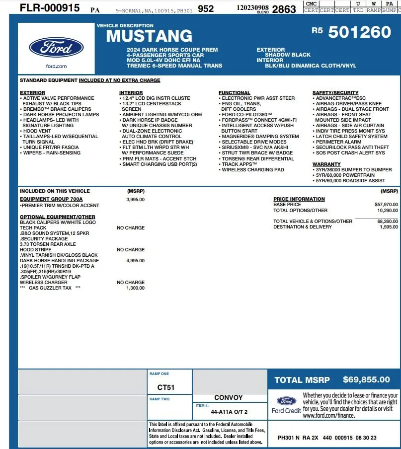 S650 Mustang Lots of unsold dark horse on ground Black DH