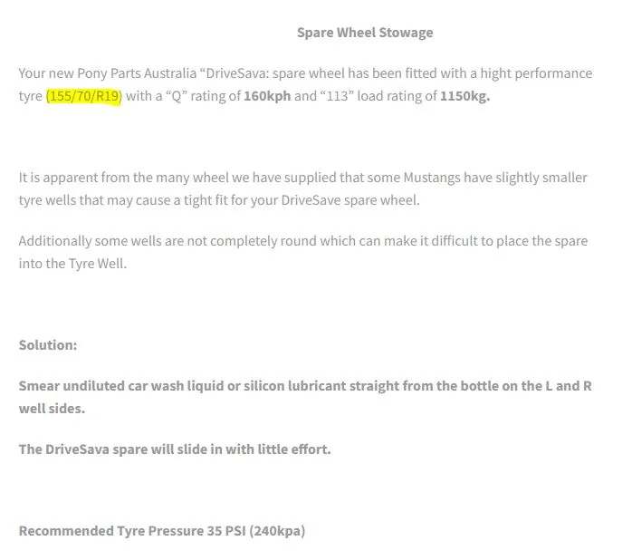 S650 Mustang Spare Tyre solutions Captur