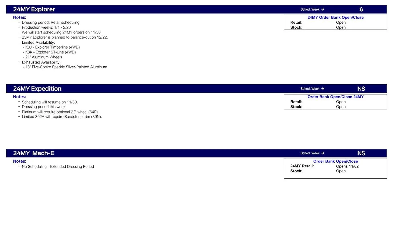 S650 Mustang No Mustang Scheduling This Week (11/16/23) Ford Scheduling Notes - 11.13.23 -3