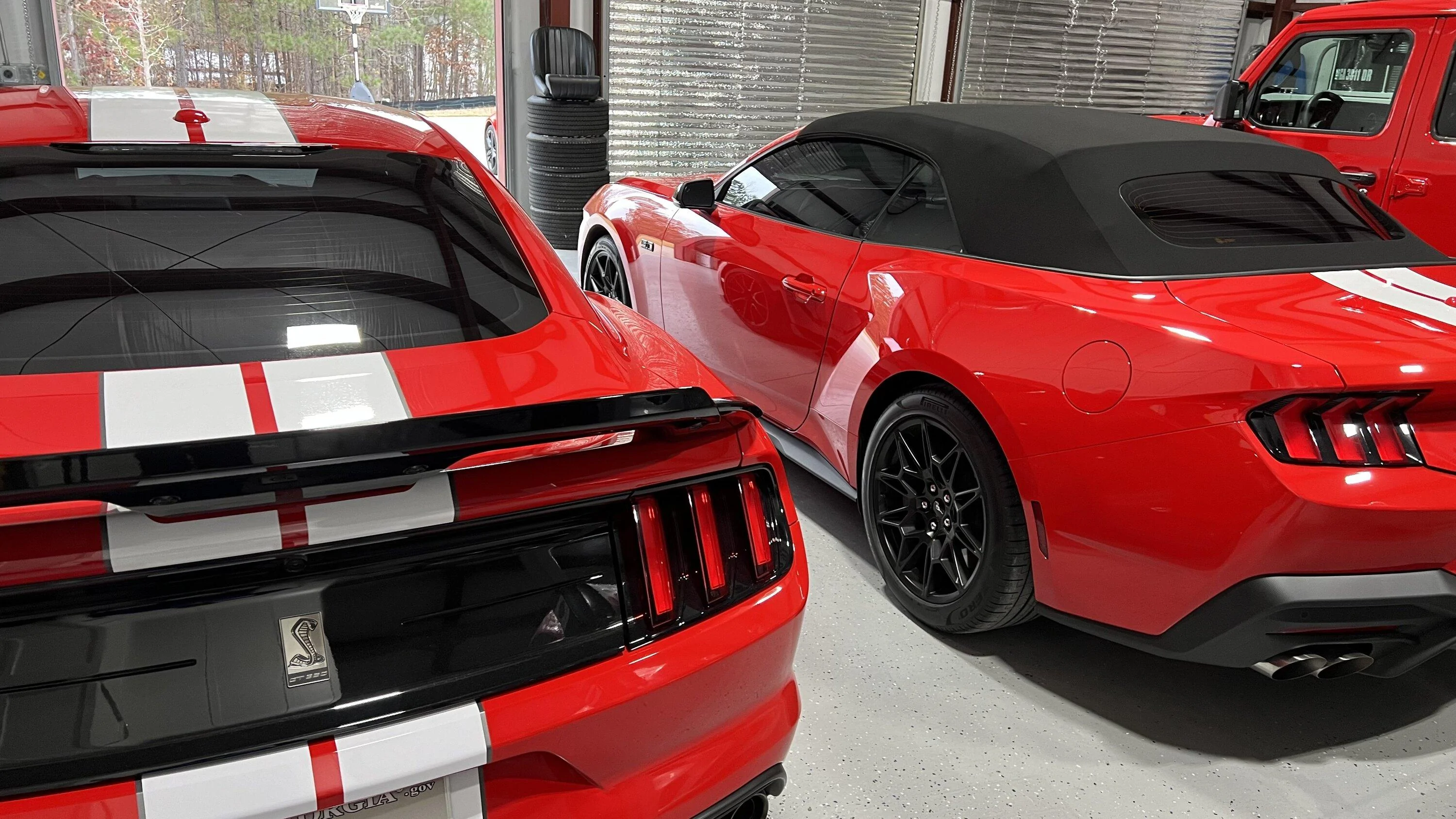S650 Mustang S650 Red convertible with stripes next to GT350 IMG_9425