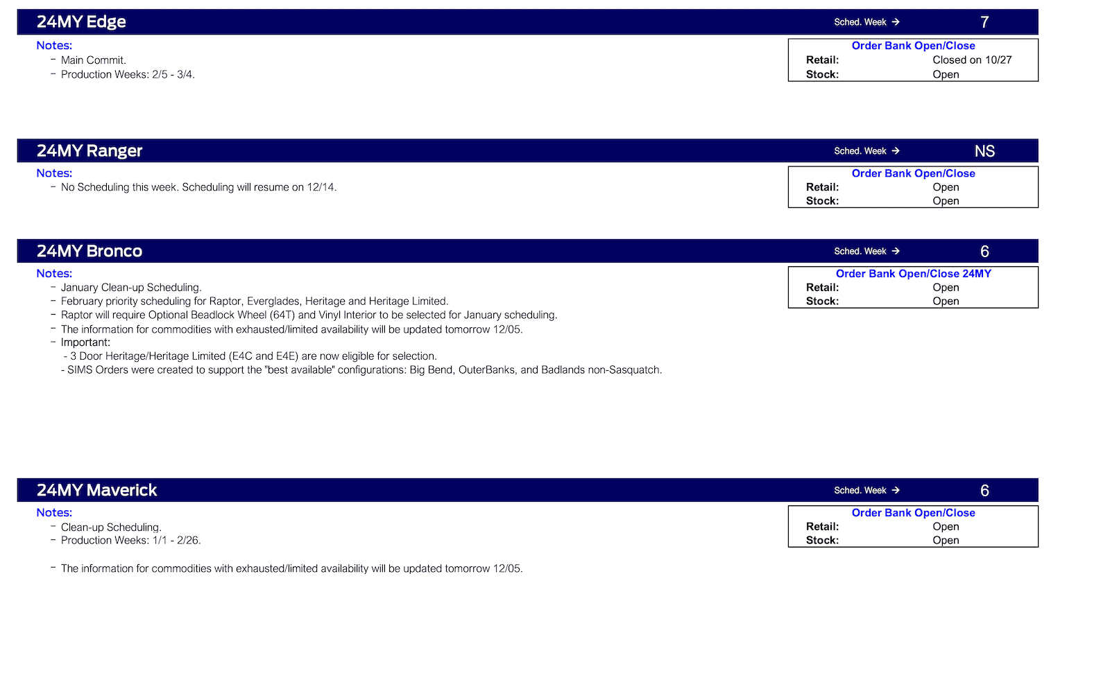 S650 Mustang 2024 Mustang No Scheduling This Week (12/7/23) Ford Scheduling Notes 12.4.23-2