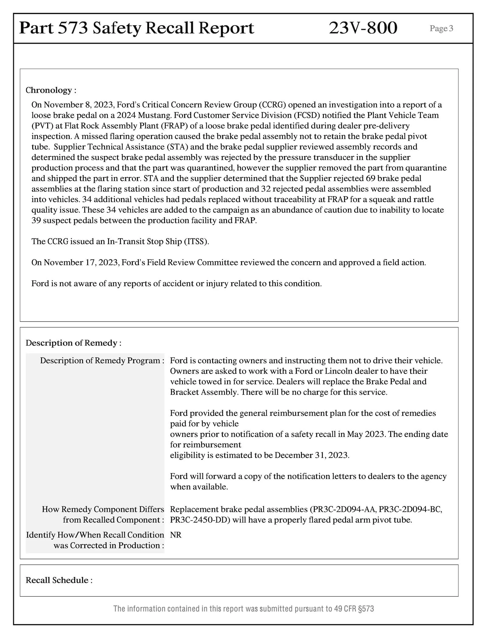 S650 Mustang First 2024 Mustang Safety Recall (23S61) - Brake Pedal Assemblies ford-recalls-2024-mustang-over-loose-brake-pedal-owners-told-not-to-drive-their-cars-225689-3