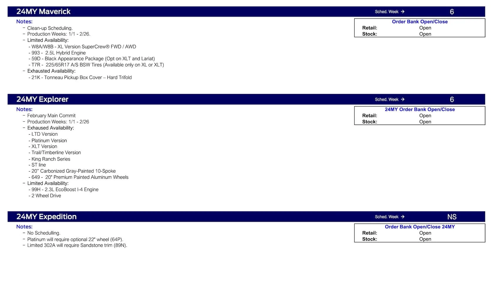 S650 Mustang 2024 Mustang February Clean Up Commitment Scheduling This Week (12/14/23) for Production Weeks 1/1/24 - 2/26/24 Ford Scheduling Notes - 12.11.23-3