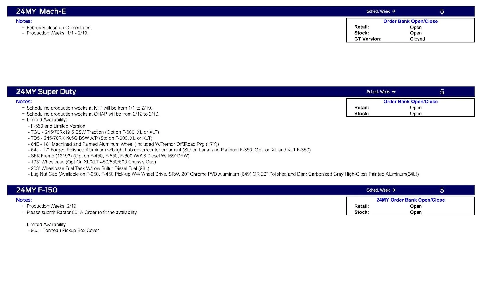 S650 Mustang 2024 Mustang February Clean Up Commitment Scheduling This Week (12/14/23) for Production Weeks 1/1/24 - 2/26/24 Ford Scheduling Notes - 12.11.23-4