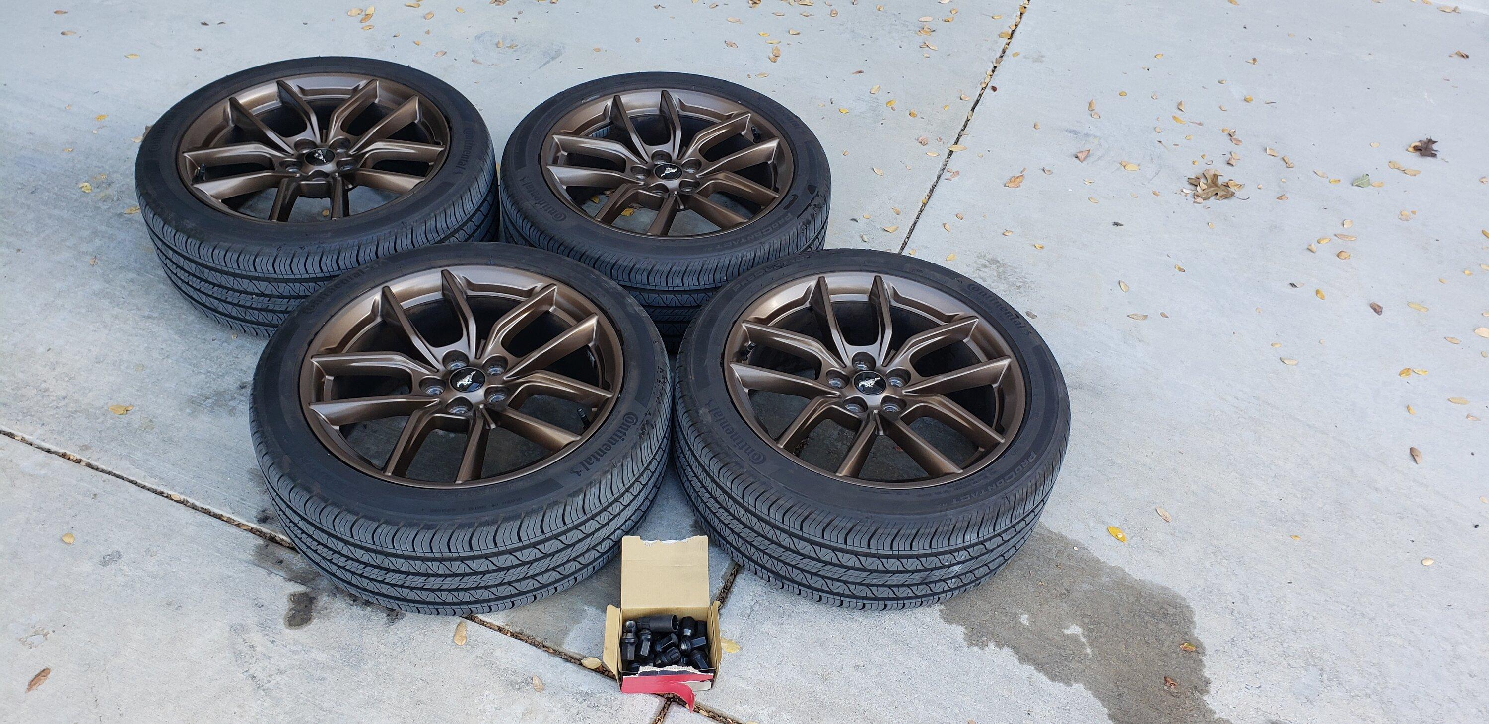 S650 Mustang 19" Bronze OEM Wheels w/ Continental Tires and TPMS and Gorilla Lugs (only 2k miles) 20231214_095903