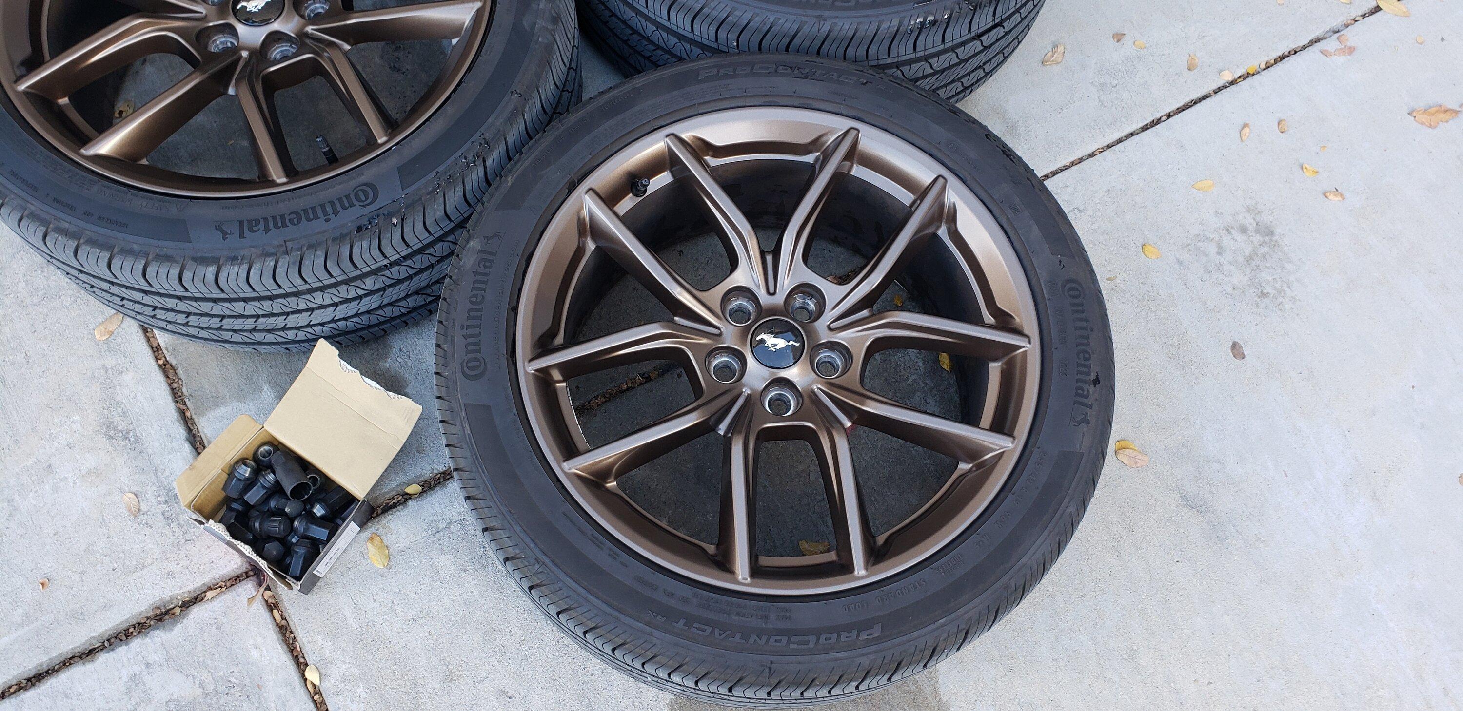 S650 Mustang 19" Bronze OEM Wheels w/ Continental Tires and TPMS and Gorilla Lugs (only 2k miles) 20231214_095918