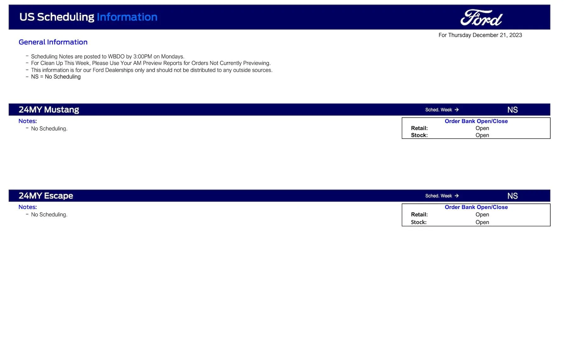 S650 Mustang 2024 Mustang No Scheduling This Week (12/21/23) Ford Scheduling Notes - 12.18.23-1