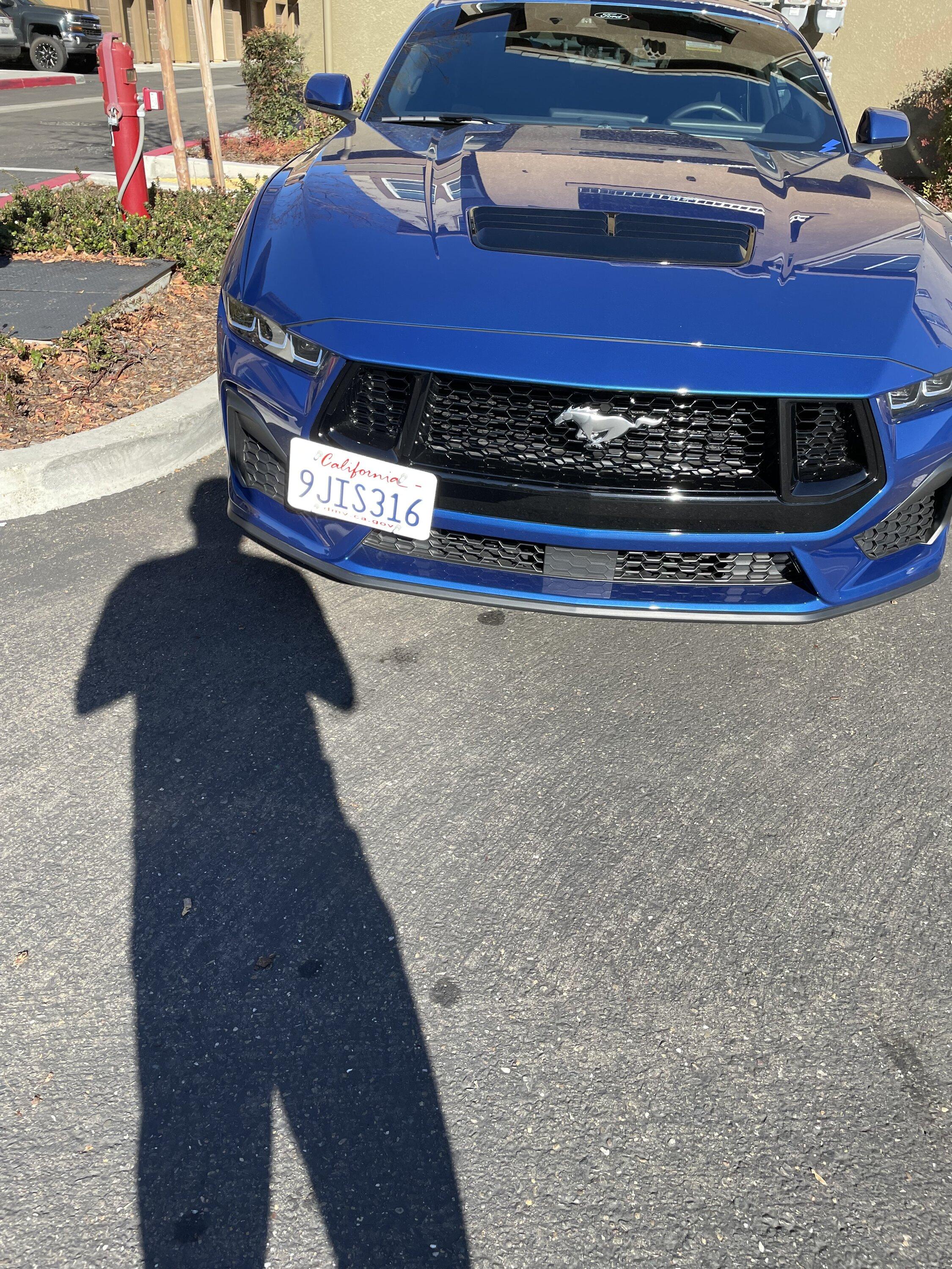 S650 Mustang Anyone have a better solution for front license plate - no drilling? IMG_7194