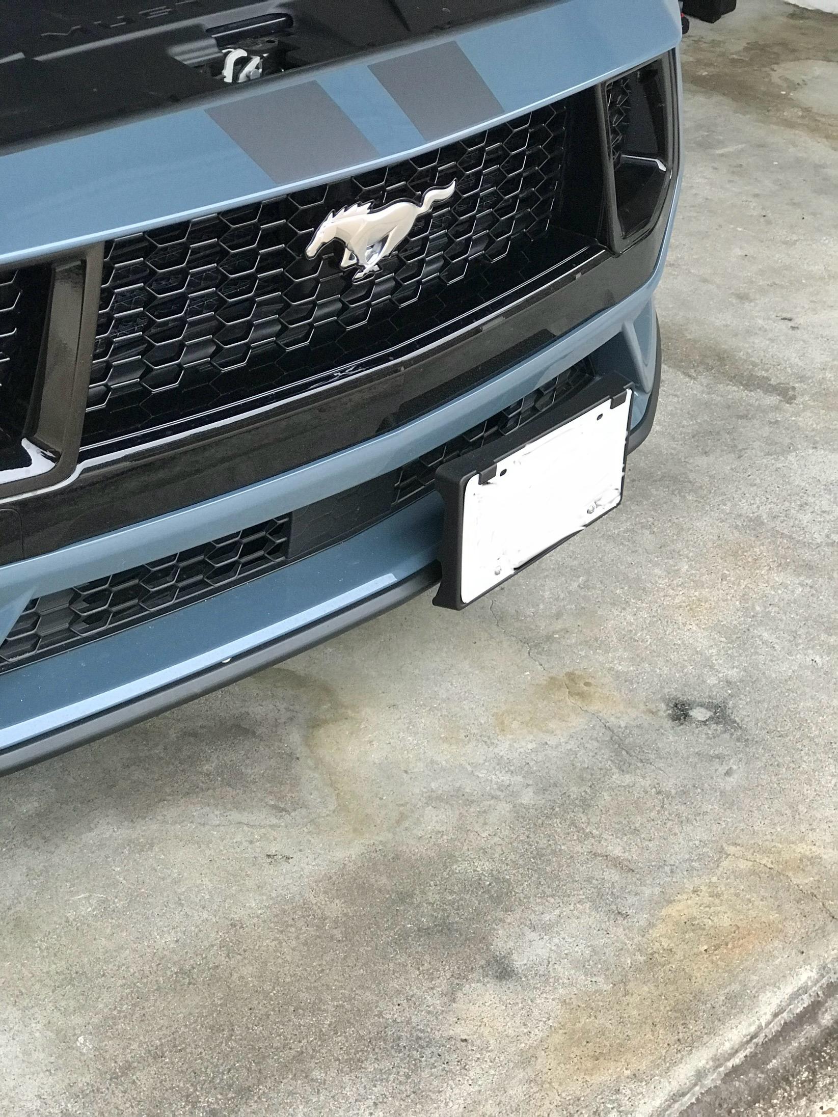 S650 Mustang Anyone have a better solution for front license plate - no drilling? IMG_1440