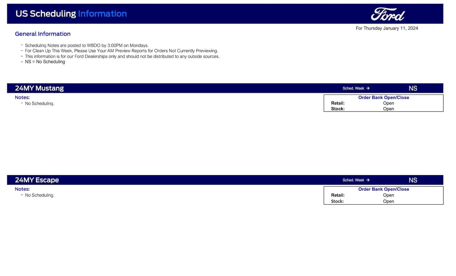 S650 Mustang 2024 Mustang Not Scheduling This Week (1/11/24) Ford Scheduling Notes - 1.8.24-1