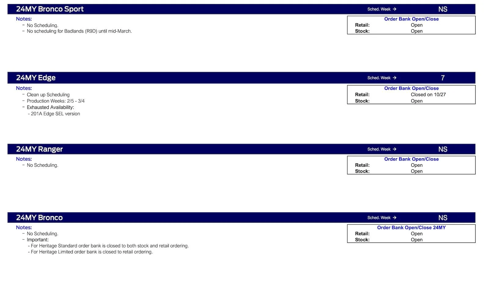 S650 Mustang 2024 Mustang Not Scheduling This Week (1/11/24) Ford Scheduling Notes - 1.8.24-2