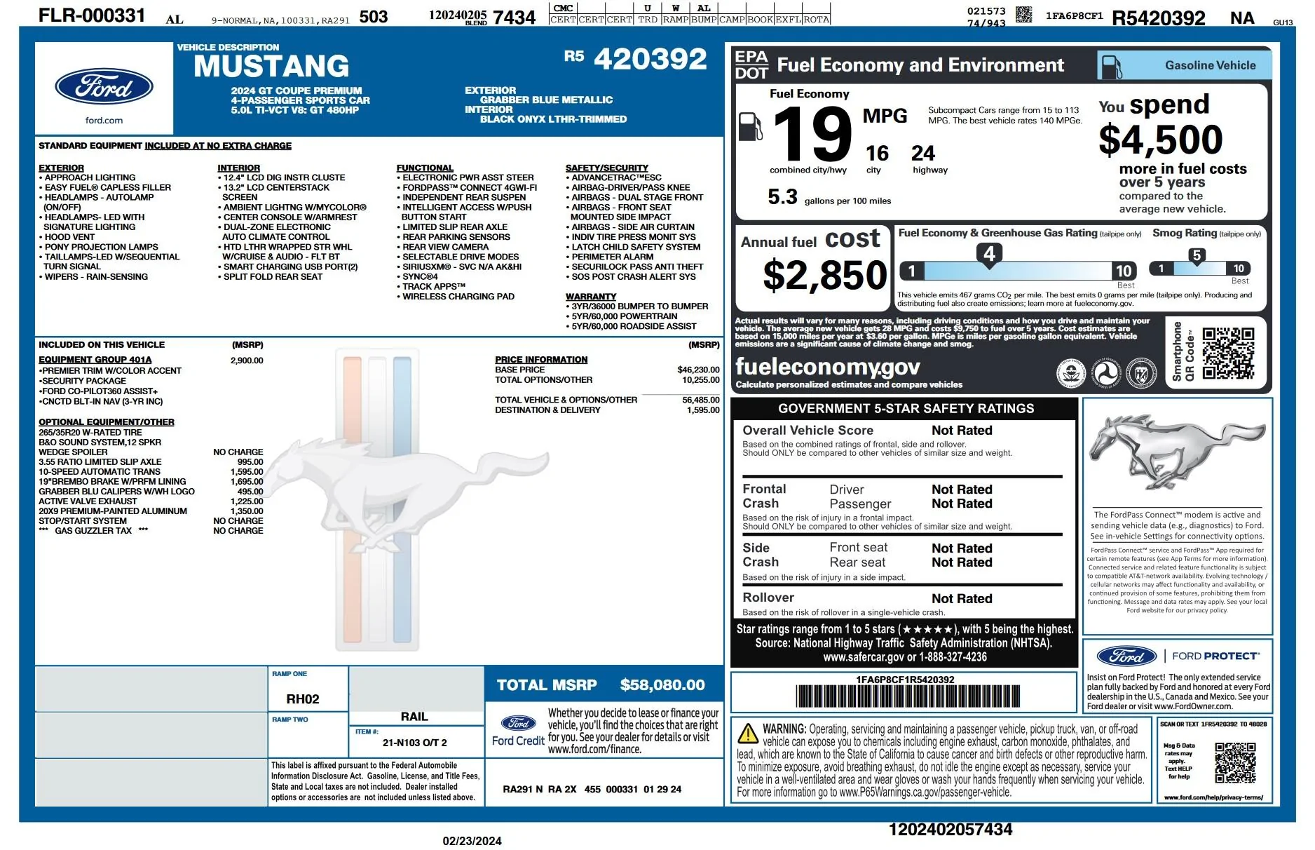 S650 Mustang GT Auto stop/start? Window Sticker Start Sto