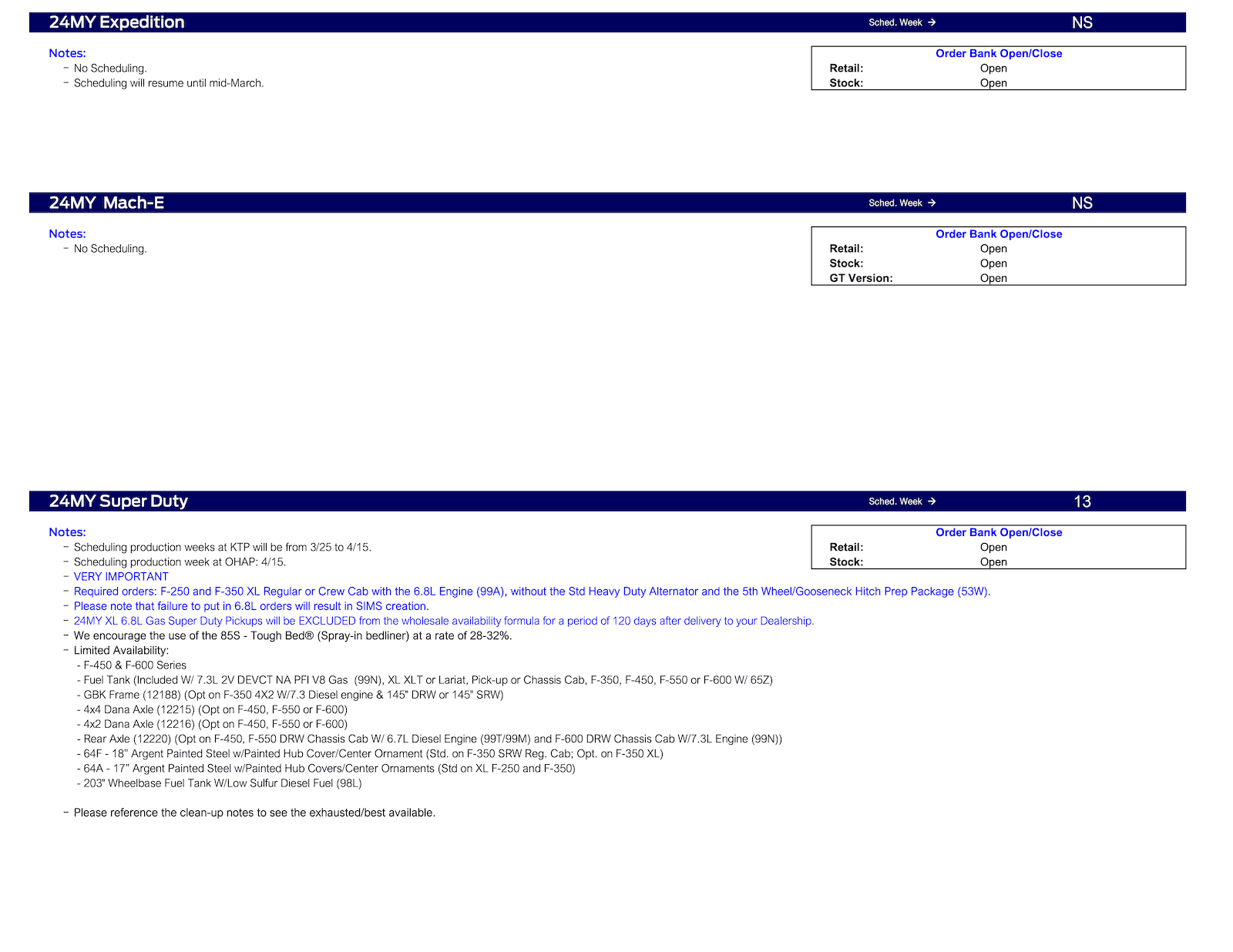 S650 Mustang 2024 Mustang Clean-up Scheduling This Week (2/29/24) for Production Weeks 4/1 - 4/25 Ford Scheduling Notes - 2.26.24-3