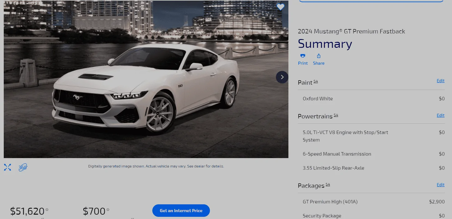 S650 Mustang Is this car really worth 52k? Mustang® _ Build & Price _ Shop.ford.com - Opera 3_14_2024 9_02_37 PM